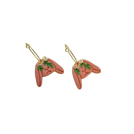 earrings hoops steel gold with pink rabbits1